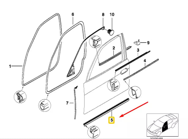 NEW BMW 7 E38 FRONT LEFT DOOR SEALING BETWEEN DOOR/ENTRANCE 51218158185 ORIGINAL