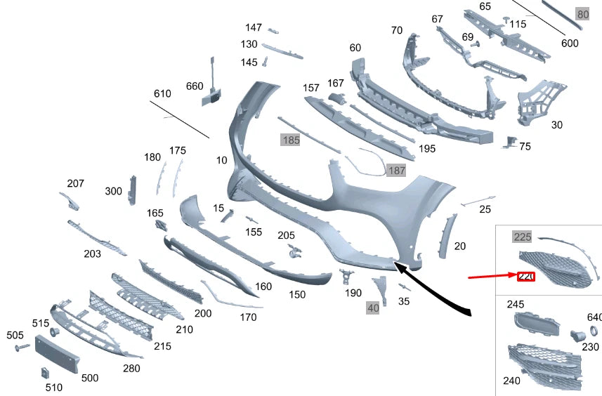 NEW MERCEDES-BENZ GLE W167 FRONT BUMPER LOWER RIGHT GRILLE A1678858802