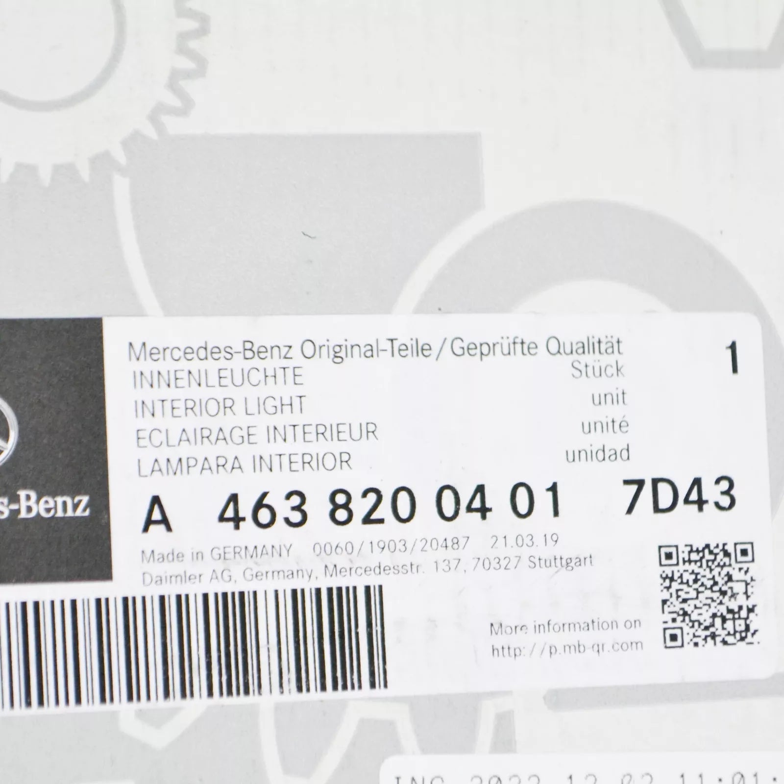 NEW MERCEDES-BENZ G W463 FRONT ROOF INTERIOR LIGHT A46382004017D43 ORIGINAL