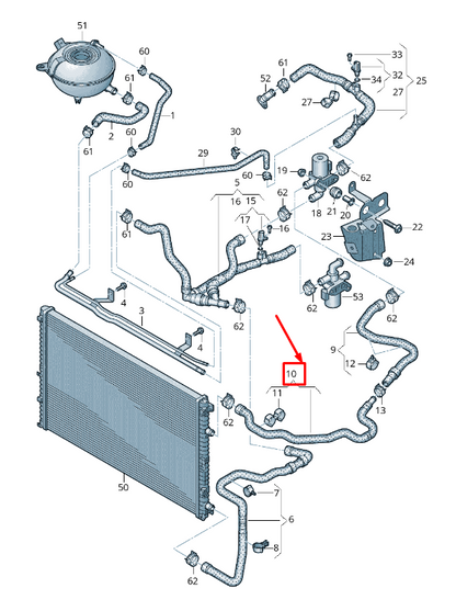 new vw touareg cr engine coolant hose 4m0145909ac original