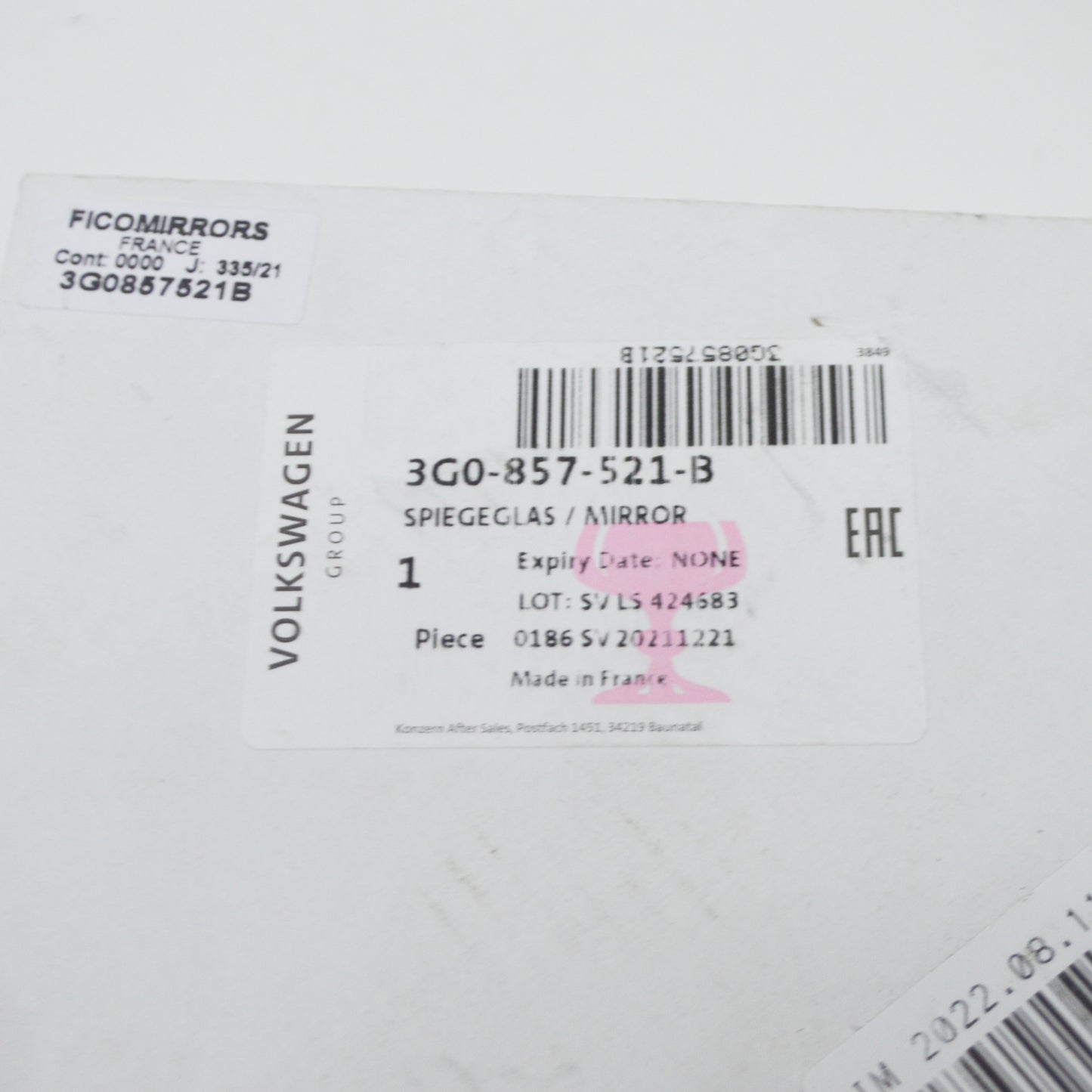 NEW VOLKSWAGEN PASSAT B8 LEFT WING MIRROR GLASS 3G0857521B ORIGINAL