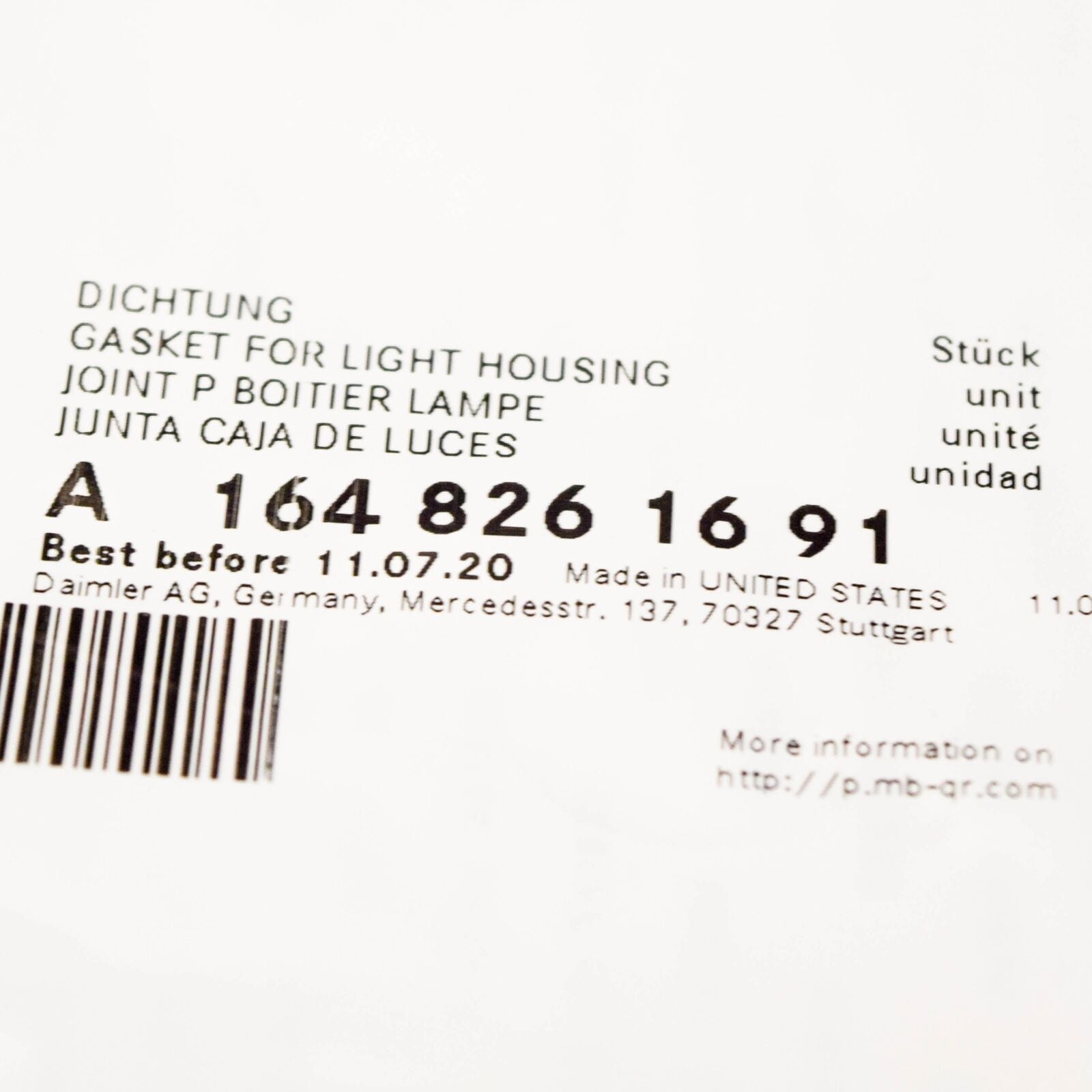 NEW MB M-CLASS W164 REAR RIGHT TAILLIGHT SEAL GASKET A1648261691 ORIGINAL