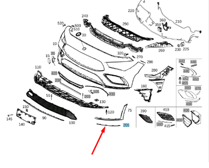 NEW MB CLA COUPE C118 FRONT BUMPER AREA RIGHT TRIM A1188855401 ORIGINAL