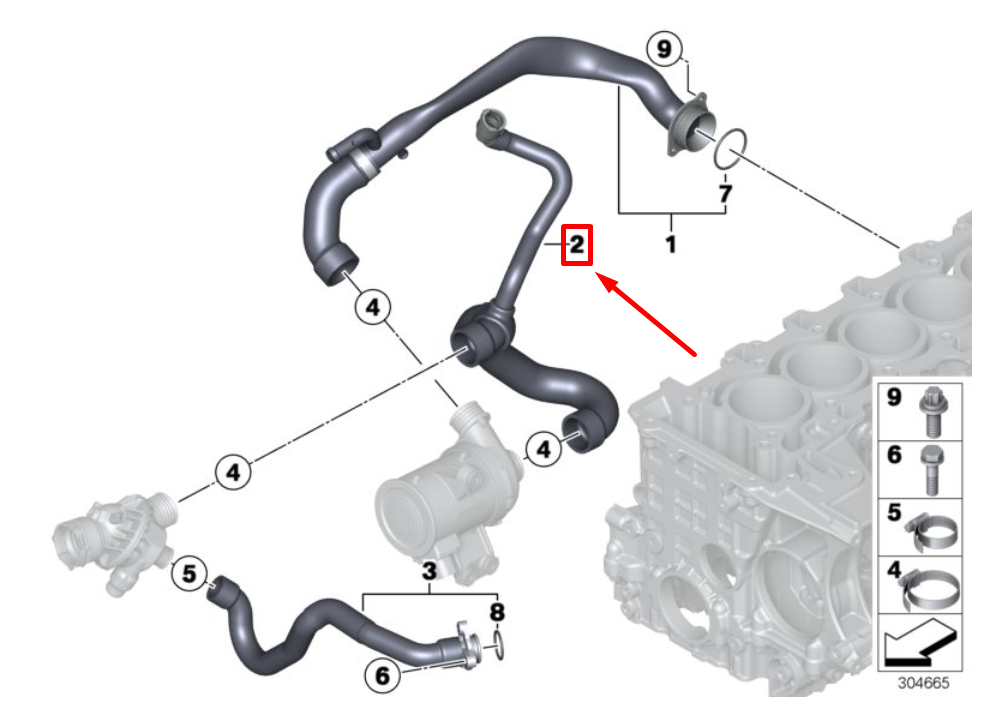 new bmw 2 coupe f22, f87 engine coolant hoses 11537628010 7628010 original
