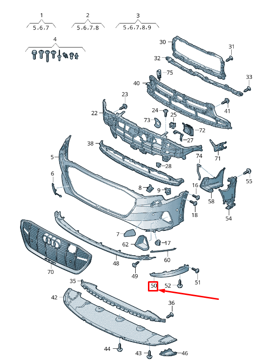NEW AUDI E-TRON GE FRONT RIGHT BUMPER SPOILER 4KE807062AGRU ORIGINAL