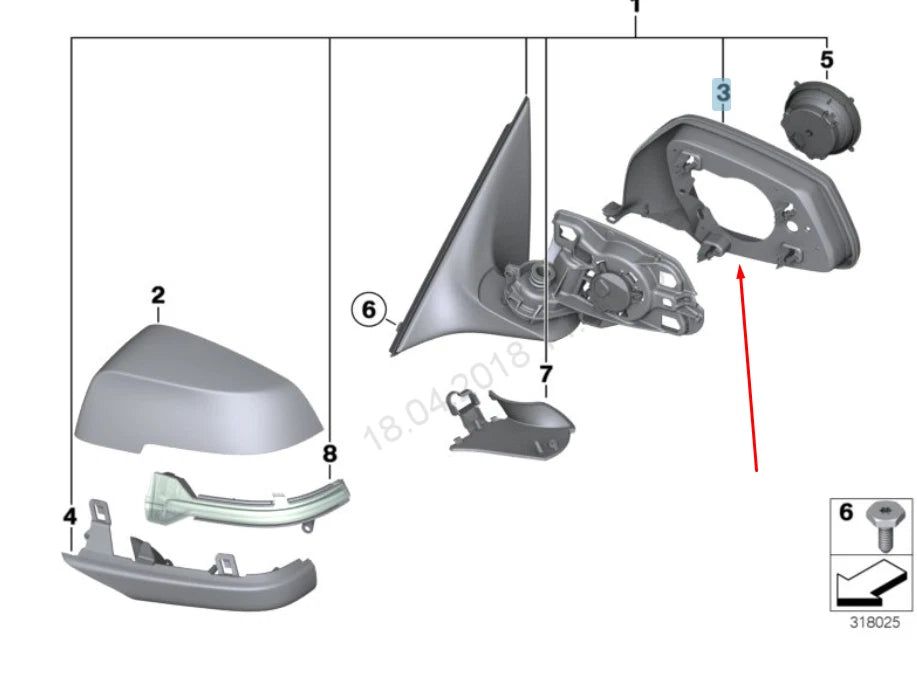 NEW BMW 5 GT F07 LEFT WING MIRROR SUPPORTING RING 51167308643 2015 ORIGINAL