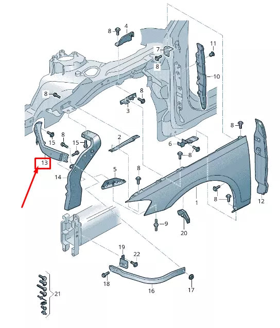 NEW AUDI A8 4N FRONT LEFT FENDER BRACE 4N0821135B ORIGINAL