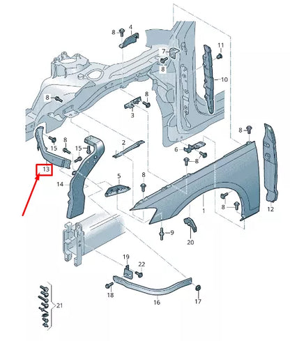 NEW AUDI A8 4N FRONT LEFT FENDER BRACE 4N0821135B ORIGINAL