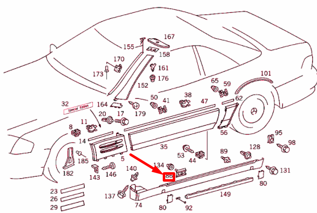 NEW MERCEDES-BENZ SL R129 ROCKER MOLDING CLIP A0019881681 ORIGINAL