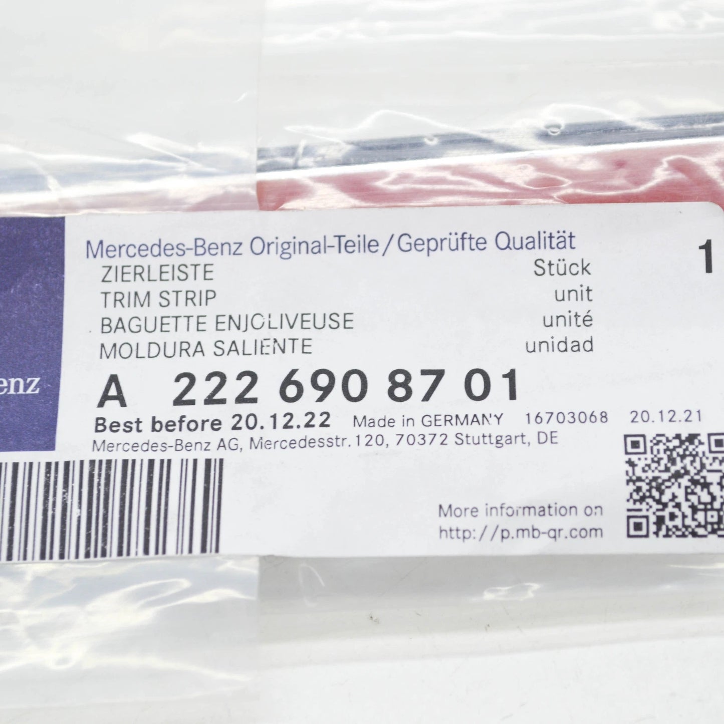 NEW MERCEDES-BENZ S W222 REAR LEFT DOOR TRIM STRIP A2226908701