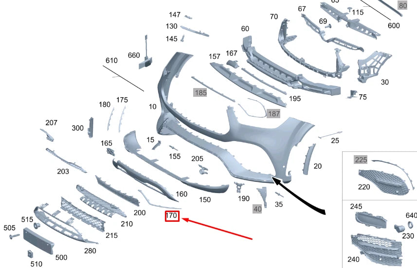 NEW MB GLE W167 FRONT BUMPER LEFT LOWER TRIM STRIP A1678857103 ORIGINAL