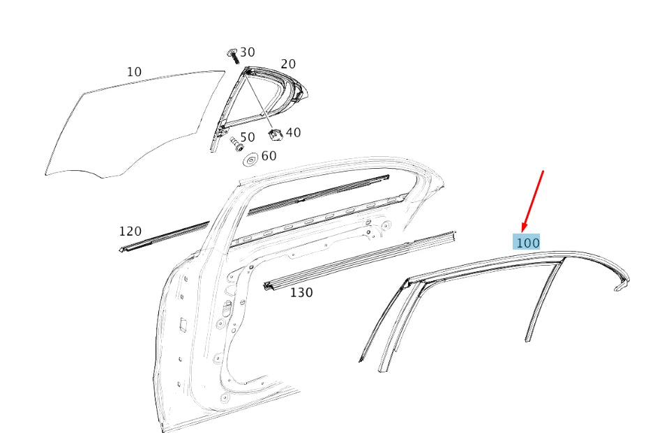 NEW MERCEDES-BENZ A W176 REAR LEFT DOOR WINDOW GUIDE RAIL A1767350025 ORIGINAL