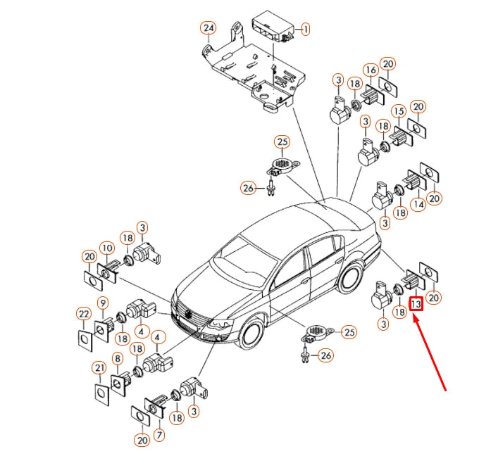 NEW VW PASSAT B6 REAR BUMPER OUTER ULTRASOUND SENSOR RETAINER 3C5919491M