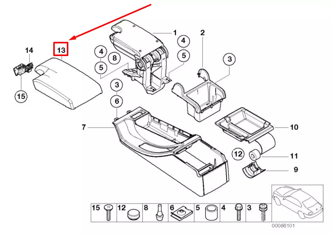 NEW BMW 3 E46 FRONT UPPER CENTER CONSOLE ARMREST 51168229236 8229236 ORIGINAL
