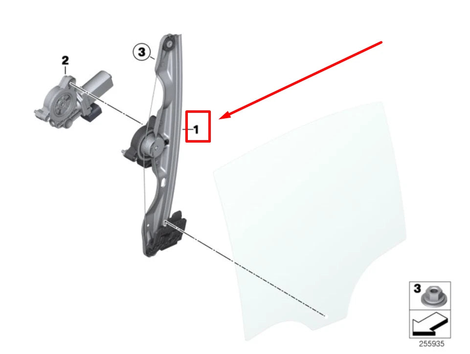 NEW BMW 3 F30, F80 REAR RIGHT DOOR WINDOW REGULATOR 51357281888 7281888 ORIGINAL