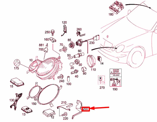 NEW MB E W211 FRONT LIGHTING RIGHT REINFORCEMENT BRACKET A2118290414 ORIGINAL