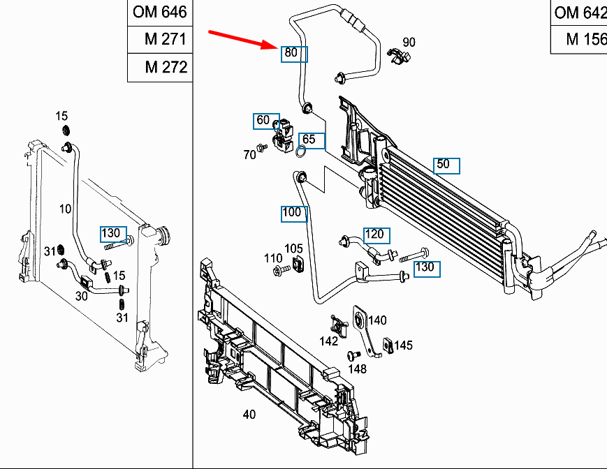 NEW MERCEDES-BENZ C-CLASS W204 RADIATOR OIL LINE A2045280924 ORIGINAL