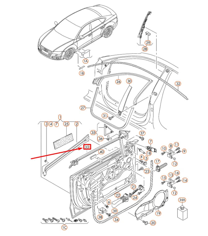 NEW AUDI A7 SPORTBACK 4G8 FRONT LEFT INNER WINDOW SEAL 4G8837479L ORIGINAL