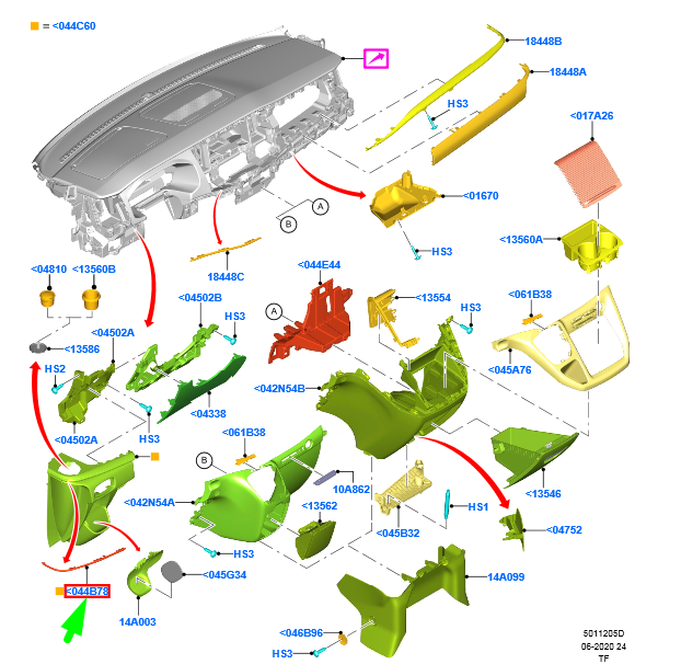 new ford transit custom mk1 instrument panel right finisher rhd 2450608 original