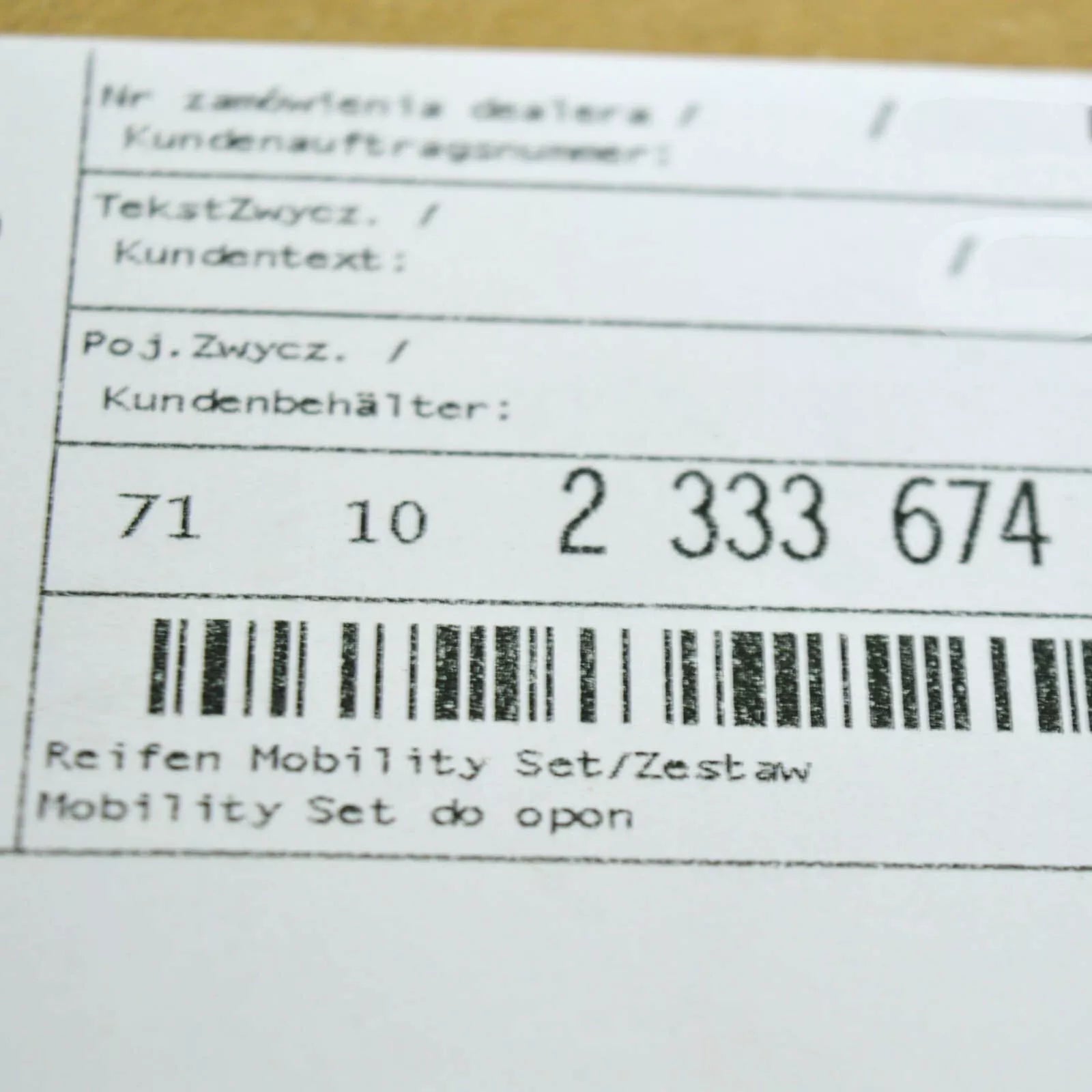 NEW BMW TYRE/TIRE INFLATION COMPRESSOR MOBILITY KIT 71102333674 2333674 ORIGINAL