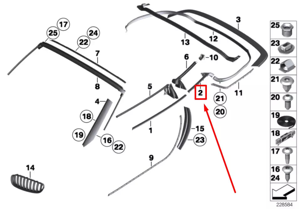 NEW BMW Z4 E89 FRONT LEFT DOOR OUTER WEATHERSTRIP 7046125 51377046125 ORIGINAL