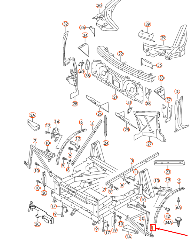 new audi r8 42 front panel left support brace 420805913 original