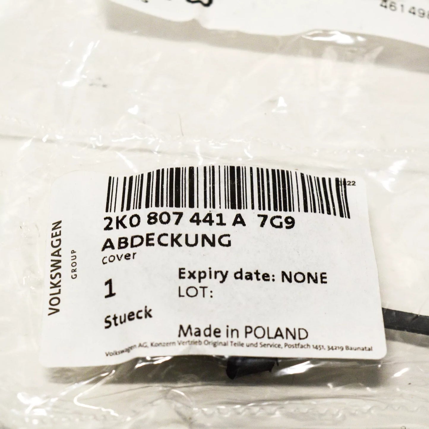 NEW VW CADDY 2K REAR BUMPER TOW HOOK EYE CAP COVER 2K0807441A7G9 ORIGINAL