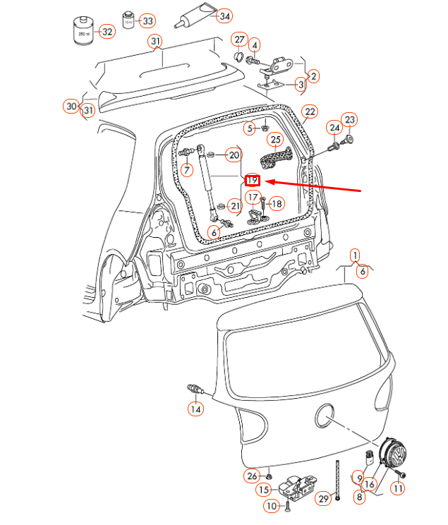 NEW VOLKSWAGEN GOLF MK5 REAR LID GAS FILLED STRUT 1K6827550F ORIGINAL