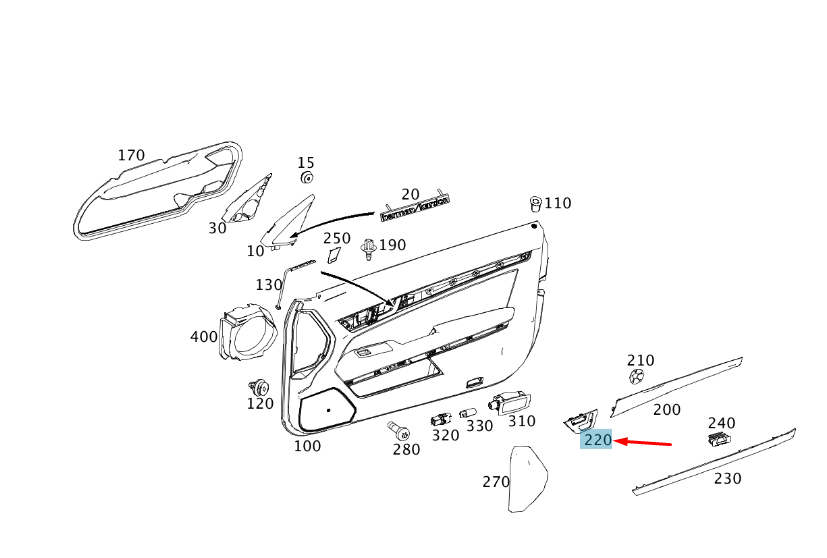 NEW MERCEDES-BENZ E C207 FRONT LEFT DOOR PANEL TRIM A20772019222A04 ORIGINAL