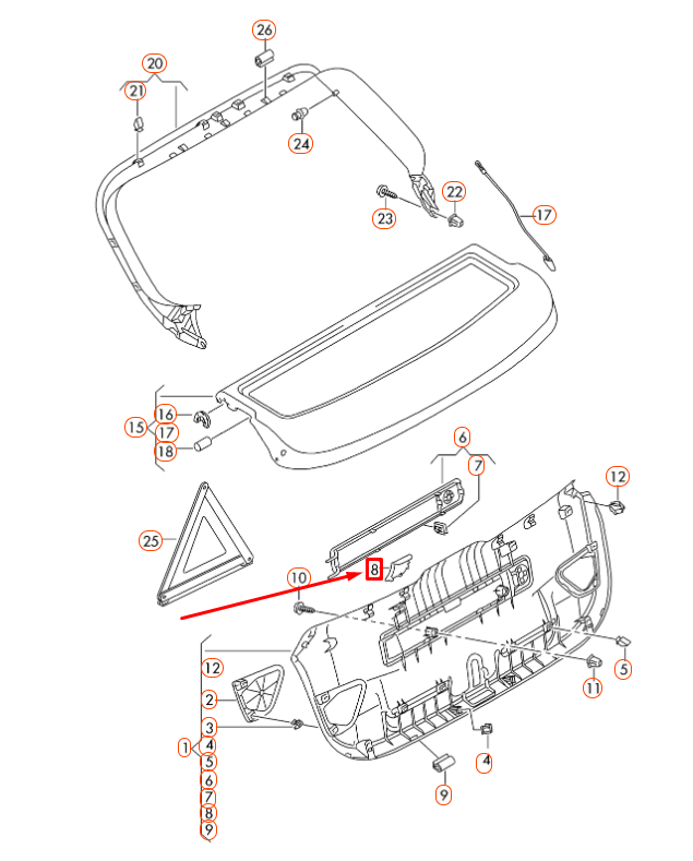 new audi a3 8v rear lid lower centre emergency release trim 8k98677474pk