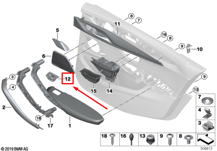 new bmw 5 g30 rear left door switch trim panel 7438807 51427438807 original
