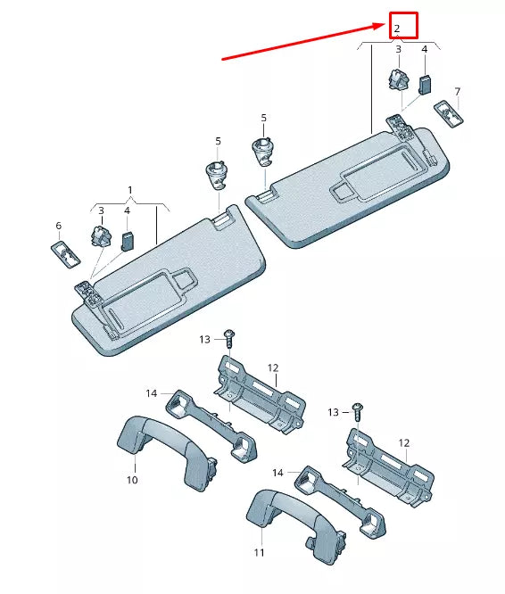 NEW VW GOLF VIII CD MK8 RIGHT SIDE SUN VISOR 5H0857552C2UV ORIGINAL