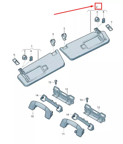 NEW VW GOLF VIII CD MK8 RIGHT SIDE SUN VISOR 5H0857552C2UV ORIGINAL