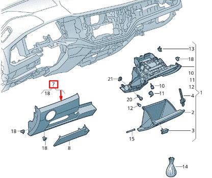 NEW VW T-ROC A11 DASH PANEL GLOVE COMPARTMENT COVER RHD 2GB85836582V ORIGINAL