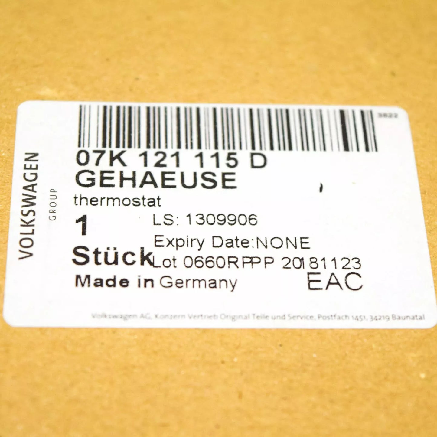 NEW VOLKSWAGEN JETTA MK6 THERMOSTAT HOUSING 07K121115D 2.5 PETROL ORIGINAL