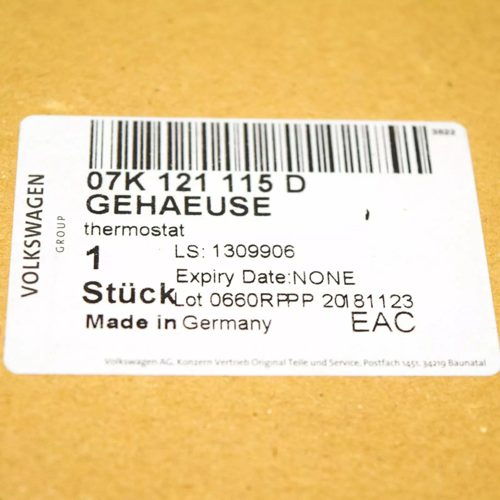 NEW VOLKSWAGEN JETTA MK6 THERMOSTAT HOUSING 07K121115D 2.5 PETROL ORIGINAL