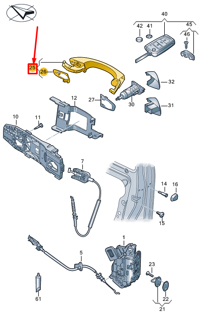 new vw polo aw mk6 front left door exterior handle 2g0837205f3fz original