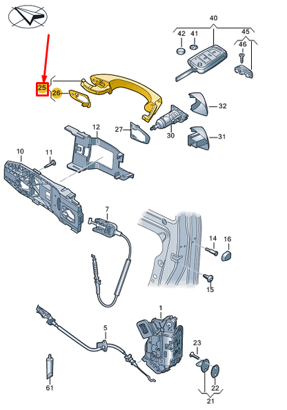 new vw polo aw mk6 front left door exterior handle 2g0837205f3fz original