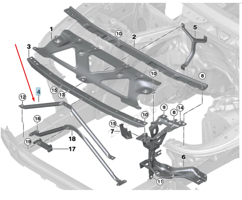 NEW BMW 7 G11 RADIATOR C-SHAPE REINFORCEMENT SUPPORT 51647409749 2016 ORIGINAL