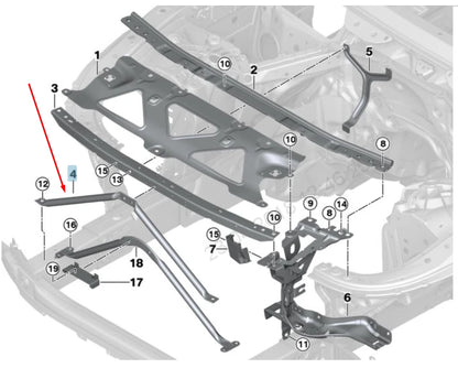 NEW BMW 7 G11 RADIATOR C-SHAPE REINFORCEMENT SUPPORT 51647409749 2016 ORIGINAL