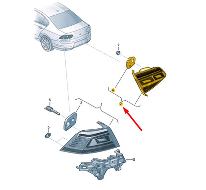NEW VW PASSAT B8 REAR LEFT SIDE INNER LED TAILLIGHT 3G5945307F ORIGINAL