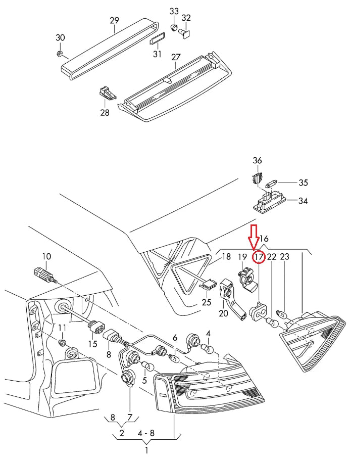 NEW AUDI A5 8T3 REAR RIGHT INNER LIGHT BULB HOLDER 8T0945258 ORIGINAL