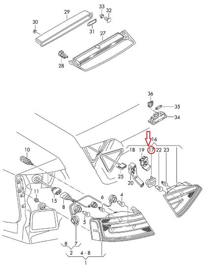 NEW AUDI A5 8T3 REAR RIGHT INNER LIGHT BULB HOLDER 8T0945258 ORIGINAL