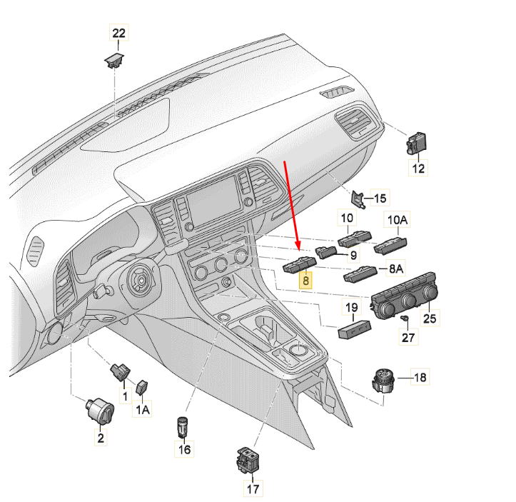 new seat ateca kh7 pdc sensors camera a off switches panel 575927137gwhs