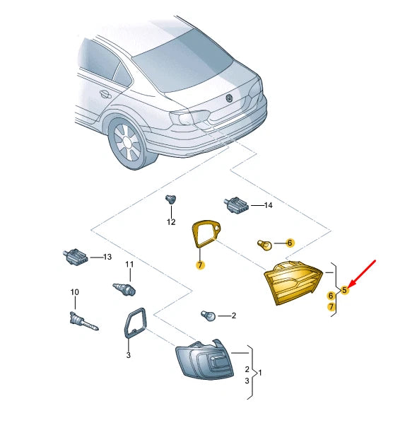 NEW VW JETTA A6 REAR RIGHT SIDE INNER TAILLIGHT RHD 5C6945308A ORIGINAL