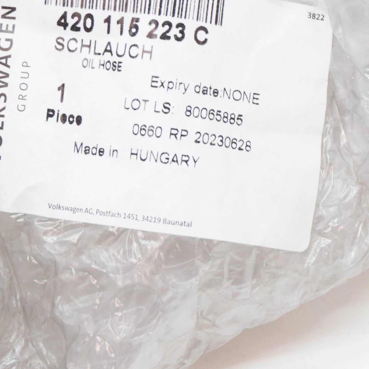 NEW AUDI R8 42 OIL HOSE 420115223C ORIGINAL