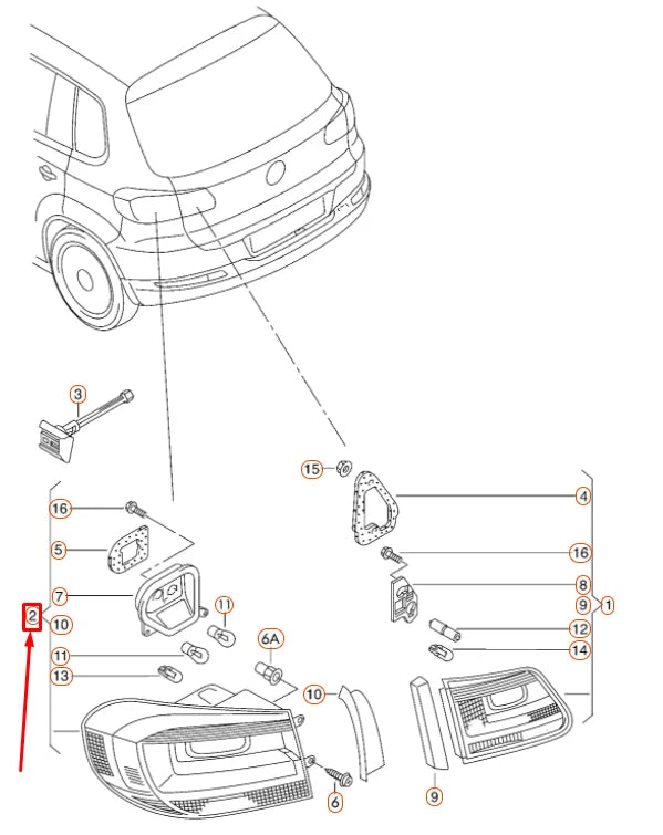 NEW VOLKSWAGEN TIGUAN 5N MK1 REAR OUTER LEFT TAILLIGHT 5N0945095R ORIGINAL