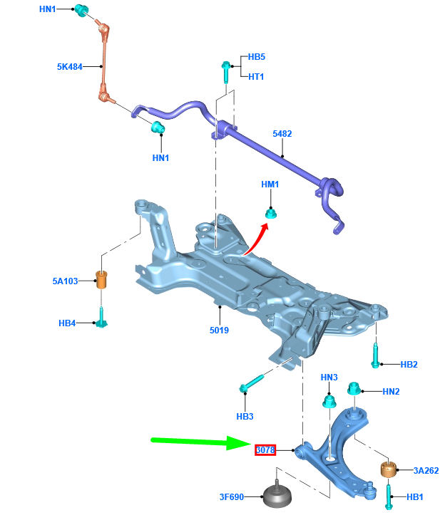 new ford focus mk4 c519 front left lower arm assy jx61-3a424-ceb 2216267
