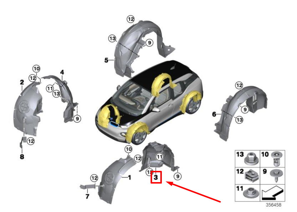 new bmw i3 i01 front left wheel arch cover 7368601 51717368601 original