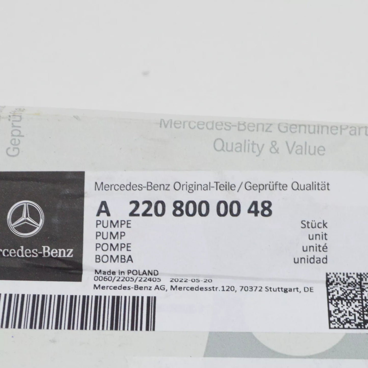 NEW MERCEDES-BENZ S W220 REAR END FLOOR PUMP A2208000048 ORIGINAL